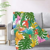 Хвърлете одеяла, тропическа зеленина за боядисване на легло за диван за спалня, многоцветни