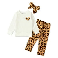 Ausyst Toddler Girl Clothes Newbory Baby Girls Топла леопардова тениска+панталони+тоалети за лента за коса комплект