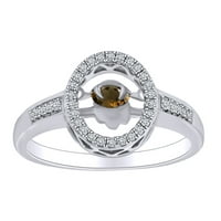 Карат Маркиза форма Танцуващ кафяв и бял естествен диамантен хало пръстен в 10K твърд бял златен пръстен размер-8