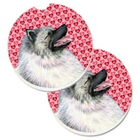 Carolines Treasures SS4488CARC Keeshond Hearts Love and Valentines Day Portrait Set of Cup Holder Car Coasters, големи