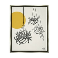 Ступел индустрии висящи саксийни растения минимални жълти слънчеви линии Графичен Арт блясък сив плаваща рамка платно печат стена изкуство, дизайн от Джес Баскин