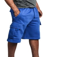 Мъжки панталони от предни разговори с многопокета с къси панталони еластична талия на талията Мъжки класически прилепнали дъна Прав крак Кралско синьо m