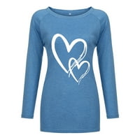 Тениски за женски небрежен кръг кръг кръг любов любов с дълъг ръкав тениска топ блуза дамски тениски сини + l