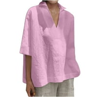 Ежедневни памук и бельо ръкав летни върхове за жени хлабав три четвърти ръкав туника в-врата т риза плюс размер блуза