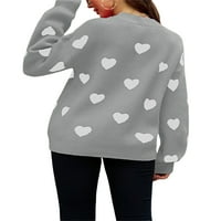 Жените Ден на Свети Валентин Любов Сърце Пуловер Пуловери Дълъг ръкав екипаж Сладко сърце плетен пуловер