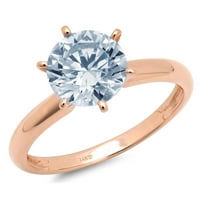 2. CT Brilliant Round Cut Natural Aquamarine 14K Rose Gold Пръстен за пасианс SZ 9.25