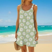 Летни рокли на Bazyrey за жени модерни плажни спагети каишки Sundress Floral Leaveless Mini рокля син m