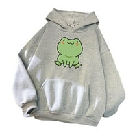 Muxika жени сладки суичъри Kawaii Frog Cartoon Hoodies Loose Long Loode Hoodie Teens Girls Casual Pullover Tops