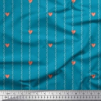 Soimoi Blue Heavy Canvas Fabric Folk Art Heart & Stripe Printted Craft Fabric край двора