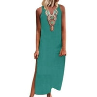 Sundresses for Women Fashion Fashion Sid-Length Leeveless V-Neck Printed Beach A-Line рокля Зелена xxxxxl