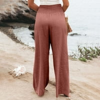 Панталони жени, небрежни женски разхлабени памучни панталони с висока талия с дълги крака с джобове червени 2xl
