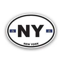 Овален стикер New York Flag Decal - самозалепващо винил - устойчив на атмосферни влияния - направен в САЩ - NY Euro