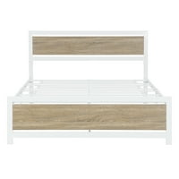 Аукфа кралица размер платформа легло, модерна метална и дървена рамка легло с табла и степенка, не Бо пролетта е необходимо, спалня мебели, Бяло