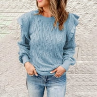 Пуловери пуловери за жени модни ежедневни плътни цветове с дълъг ръкав с кръгли плетени пуловери върхове дами пуловери Продажба
