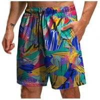 Guvpev Men's Summer Fun 3d Print Beach Shorts Drawstring Pocket Shorts - Blue L