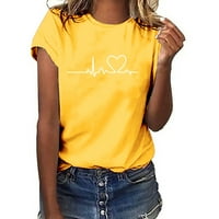 Жените удобни Блуза спестявания модел печат къс ръкав екипажа риза плюс размер лек случайни хлабав Мода У2к дрехи Жълт ххл