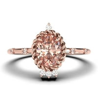 Ослепително Арт нувеа 1. Карат овален нарязани Морганит и диамантен моасанит годежен пръстен, Сватбен пръстен в 10к твърдо Розово злато, Свети Валентин реколта погл?