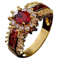 mnjin дамски елегантни модни златни пръстени Диамантени скъпоценни камъни пръстени Модни бляскави аксесоари Женски бижута Червено 8