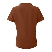 Дамски топове Дамска Мода ново лято в-врата плътен цвят Случайни хлабав риза с къс ръкав върхове