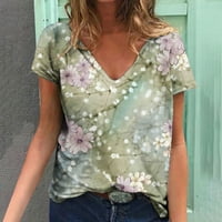 Ауденио Плюс размер Дамски върхове клирънс за лятото жените лятото печатни блуза Тениски Случайни в-врата с къс ръкав тениски върхове
