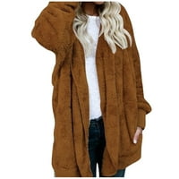 Tking модна дамска жилетка яке с качулка зима с дълъг ръкав отпечатана котка двойно лице плюшено палто Кардиган пуловери за жени кафяви 2xl