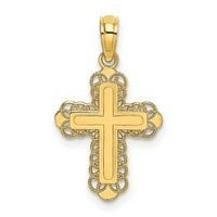 Extel Medium 14k Cross W Solid Center & Lace Trim Charm висулка, направена в САЩ