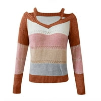 Хюек пуловери за жени Плюс размер шарени цвят Дълъг ръкав пуловер трикотажни мода случайни пуловер Топ Блуза
