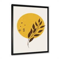 Дизайнарт 'абстрактна Луна и жълто слънце с тропически листа' модерна рамка Арт Принт