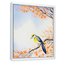 Дизайнарт 'красива синя птица Седяща на цъфтящ клон' традиционна рамка платно стена арт принт