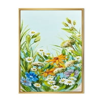 Натюрморт на цветни диви цветя с листа в рамка живопис платно Арт Принт