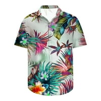 Мъжки Ризи Клирънс Плюс Размер Случайни Бутони Хавай Печат Изненадващ Къс Ръкав Риза Блуза