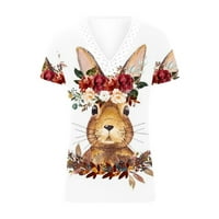 Великденски ризи за жени зайче Великденски яйца графичен чай къс ръкав Сладък тениска дантела в врата мека блуза Великден подарък за жени