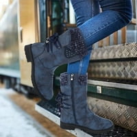 shpwfbe снежни ботуши за жени модни ежедневни реколта ретро средна клечка дантела нагоре дебели токчета обувки за жени багажник за обувки