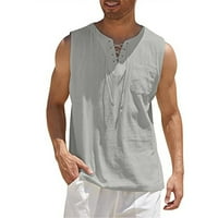 Мъжки ежедневни разхлабени памучни ленени ризи Цветна риза блуза без ръкави плажни ризи върхове