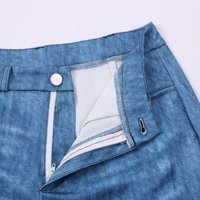 Дънки с висока талия за жени, дамски еластични копчета за разтягане на талията, отпечатване на тънки разтягащи се кльощави панталони розови XL