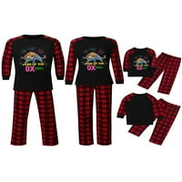 Комплект коледни дрехи за родител-дете, червен кариран с дълъг ръкав и букви от печатни шаблони и панталони