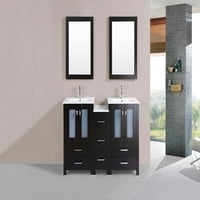 60 Нюпорт Еспресо Двойна модерна баня суета със страничен шкаф и интегрирани мивки и огледала