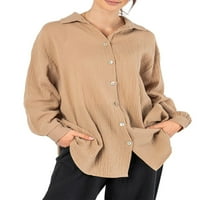 Жени ежедневни огромни бутони надолу ризи Разхлабени плътни цветове с дълъг ръкав риза с пролетни есенни топове на блуза