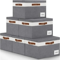 Големи кошчета за съхранение с капаци, сгъваеми кошници за съхранение на тъкани с капаци, здрави кутии за съхранение с етикети и PU дръжки за офис за домашна спалня за дома