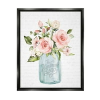 Ступел индустрии Розова Роза цъфти страна ваза шарени скрипт графично изкуство струя черно плаваща рамка платно печат стена изкуство, дизайн от букви и облицовани