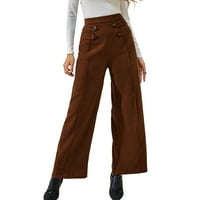 fvwitlyh панталони за жени с широки панталони ежедневни за жените с висока талия с двоен широк крак Редовно прилягане на панталони с скриване