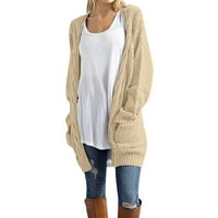 Жени свободни отворени предни пуловер с кабелни жилетка с дълъг ръкав с джобове титан Snap жилетка