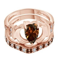 Симулиран кафяв и бял кубичен циркония Claddagh Promise Ring, поставен в 14K розово злато над стерлингов сребърен пръстен размер-13