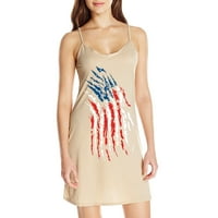 Жени тънки A-Line V-Neck American Flag Ress