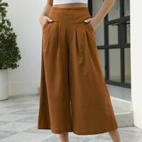 ylioge дамски солиден цвят панталони с висок талия дантела модерни летни панталони за краки джобове подрязани ваканционни панталони панталони