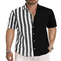 Мъжки копче за блуза на предния път надолу върхове къси ръкави летни ризи плаж ежедневни тий тениски на ревера черно бяло m