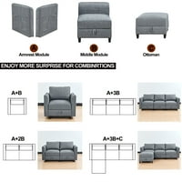 Аукфа 86 модулен секционен диван-конвертируем спален диван с табуретка за съхранение-полиестерна смес-кафяво