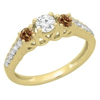 Колекция DazzlingRock 0. Карат 14K шампанско и бял диамантен камък годежен пръстен CT, жълто злато, размер 5.5