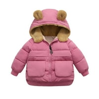 Малко дете деца бебета момичета зимни топли солидни палта мечки уши с качулка подплатено яке размер 100