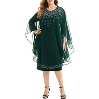 Плюс размер жените рокля нощ дами парти шифон шал елегантна фалшива две рокли зелено xl
